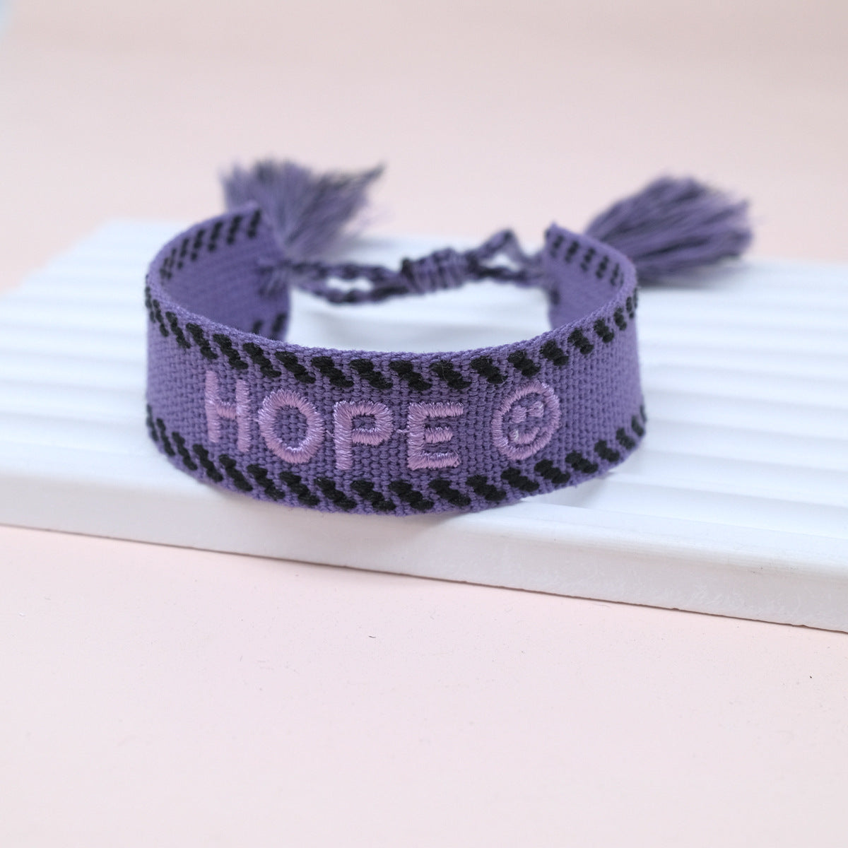 Wholesale Cord Embroidered Letter Woven Tassel Bracelet